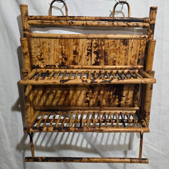 Vtg 100% Bamboo Handmade Folding Hanging Towel Vanity Shelves